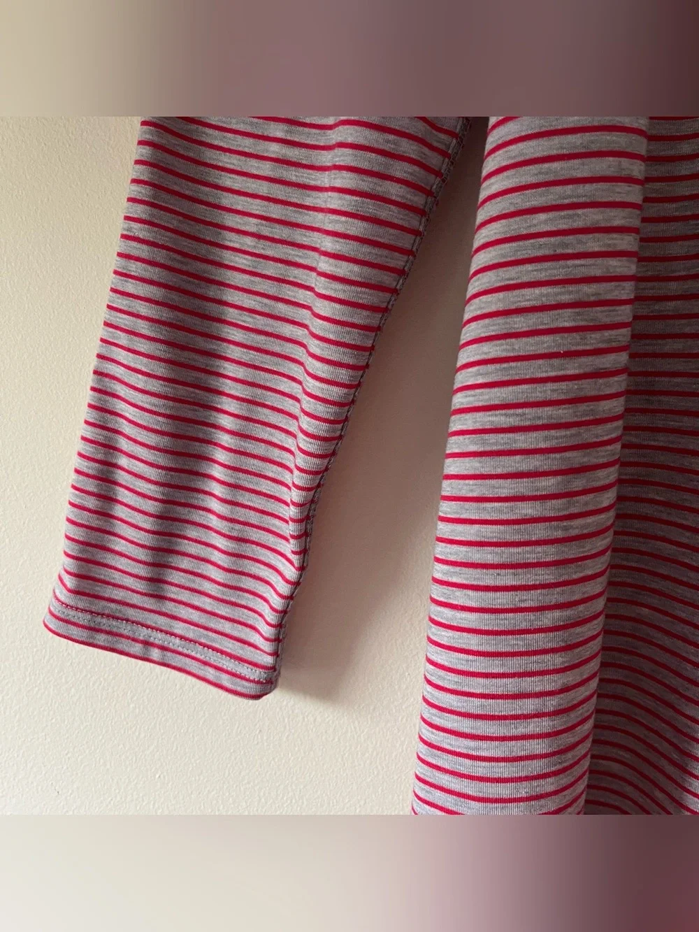 L.L. Bean Red & Gray Striped Open-Front Draped Cardigan